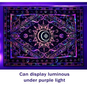 AEFPOYMXU Burning Sun Moon Tapestry Aesthetic Tapestry for Bedroom Black Light Wall Tapestry Boho UV Reactive Posters Wall Hanging Bedroom Living Room Hippie Tapestry(59 × 51 inch)