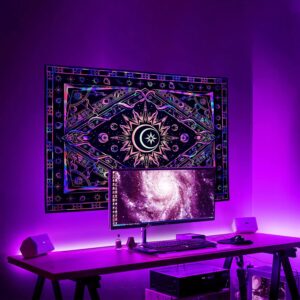 AEFPOYMXU Burning Sun Moon Tapestry Aesthetic Tapestry for Bedroom Black Light Wall Tapestry Boho UV Reactive Posters Wall Hanging Bedroom Living Room Hippie Tapestry(59 × 51 inch)