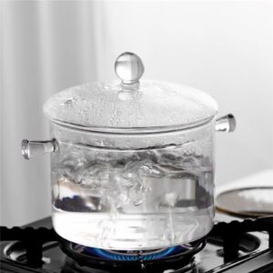 1.9 L/ 67 Fl Oz Clear Glass Pots for Cooking with Lids Saucepan with Cover Simmer Pot Milk Pot Heat-Resistant Glass Stovetop Pot And Pan with Lid, Soup, Milk, Baby Food