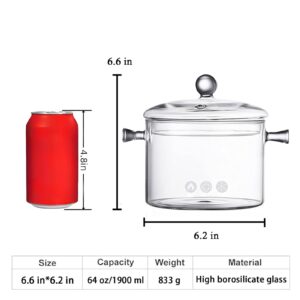 1.9 L/ 67 Fl Oz Clear Glass Pots for Cooking with Lids Saucepan with Cover Simmer Pot Milk Pot Heat-Resistant Glass Stovetop Pot And Pan with Lid, Soup, Milk, Baby Food