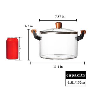 4.5L Glass Stock Pot with Lid Heat Resistant Borosilicate Potpourri Simmer Pot with Cover Stovetop Safe Clear Pot Saucepan for Milk Food Soup (152 OZ)