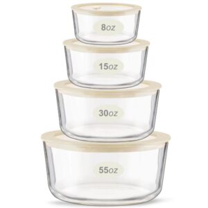 Urban Green Glass Food Container Set with Glass Lid, 4 Pack, Glass Food Containers with Silicone Framed Glass Lid, Airtight, Leakproof, 100% Plastic Free, Glass Meal Prep Containers