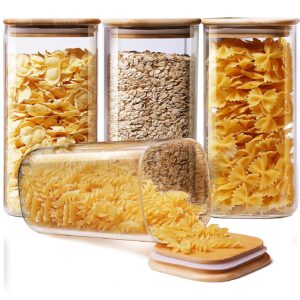 homartist square glass jars with bamboo lids 53 fl oz [set of 4], glass canisters with airtight lid, glass food storage containers for pasta, cereal, coffee, flour, sugar, best for kitchen & pantry