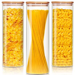 HomArtist Glass Jars with Bamboo Lids 79 FL OZ [Set of 3], Glass Canisters with Airtight Lids, Glass Food Storage Containers for Spaghetti, Fettuccine, Linguine,Pasta, Best for Kitchen & Pantry