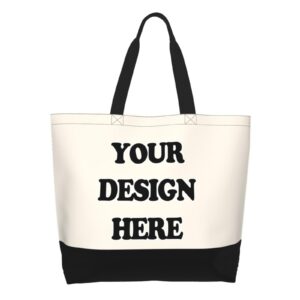 Abybela Custom Tote Bags with Team Logo Text Picture for Women Personalized Shopping Handbag Add Your Design Customized Reusable Shoulder Travel Beach Bag Handmade Totes for Business Work