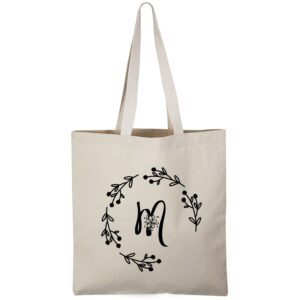 tbf personalized initial canvas tote bag, sturdy gift tote bags for women (m)