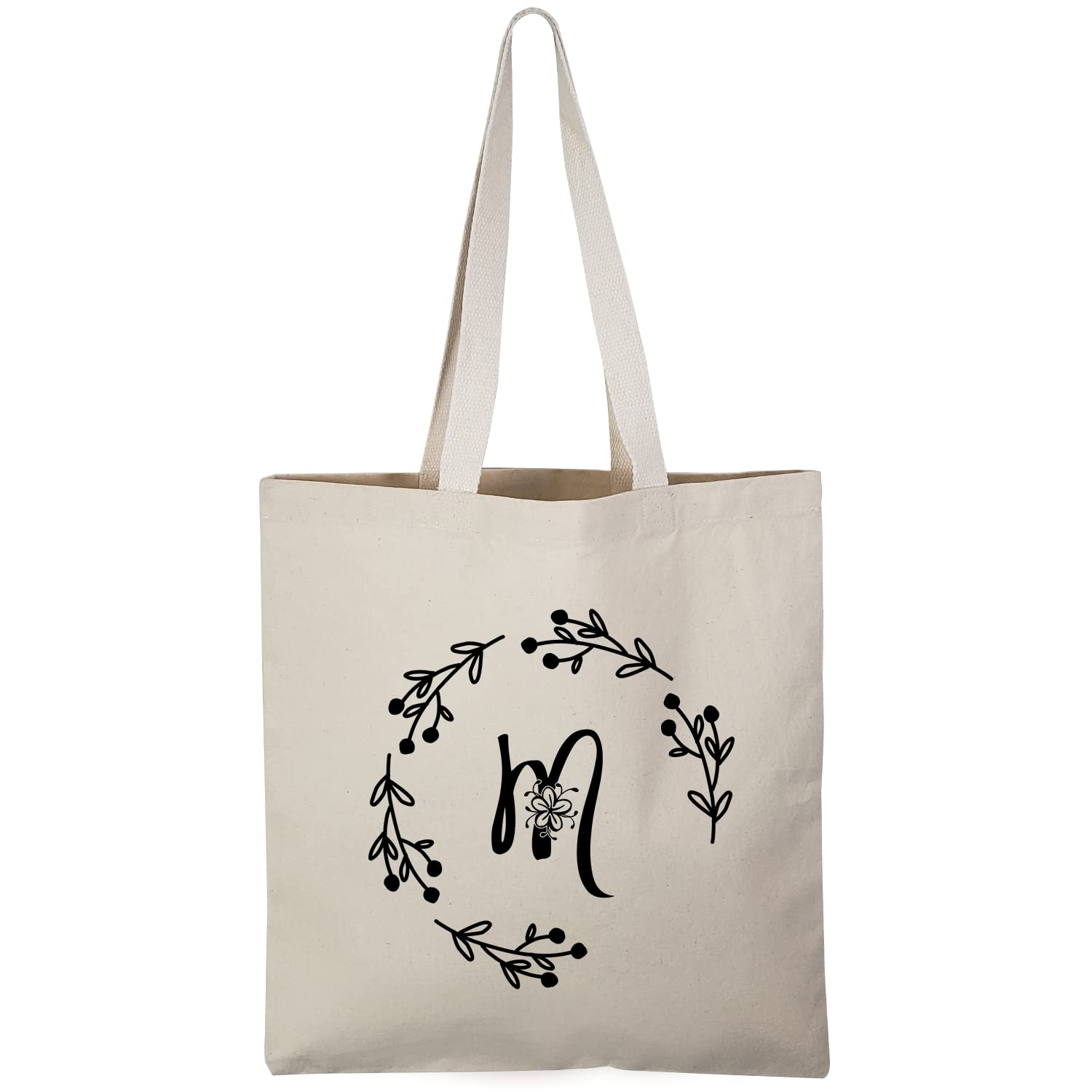 TBF Personalized Initial Canvas Tote Bag, Sturdy Gift Tote Bags for Women (M)