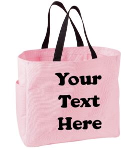 all about me company personalized monogrammed shoulder bag with custom text essential canvas tote bag with customizable embroidered monogram (pink)