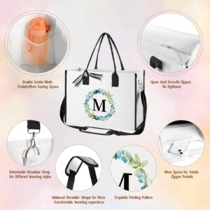 Personalized Customized 50th Friend Teacher Mrs Birthday Christmas Gifts, Can-vas Tote Bag for Women Floral Ini-tial Beach Bags w Cosmetic Bag Inner Pocket 2 Side Pocket Shoulder Strap Card Gift Box C