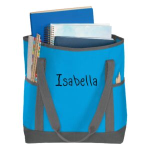 all about me company Personalized Zippered Tote| On-The-Go Monogrammed Tote Bag | Customize with a Name or Monogram (DeepAqua-Name)