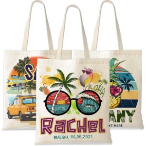 personalized canvas tote bags for women w/name & text 9 design - customized beach totes bag girl gift - custom summer accessories vacation travel grocery shoulder bag cute christmas birthday gifts c1