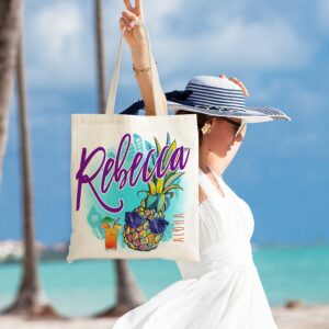 Personalized Canvas Tote Bags for Women w/Name & Text 9 Design - Customized Beach Totes Bag Girl Gift - Custom Summer Accessories Vacation Travel Grocery Shoulder Bag Cute Christmas Birthday Gifts C1