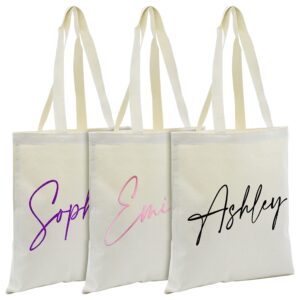 personalized name tote bags for women - 17 color options - customized cotton canvas shoulder bag - custom bridesmaid proposal gifts - customizable totes gift - beach girls, bridesmaids, beige
