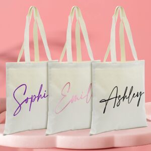 Personalized Name Tote Bags for Women - 17 Color Options - Customized Cotton Canvas Shoulder Bag - Custom Bridesmaid Proposal Gifts - Customizable Totes Gift - Beach Girls, Bridesmaids, Beige