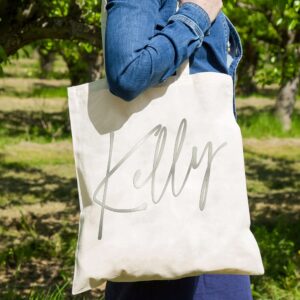 Personalized Name Tote Bags for Women - 17 Color Options - Customized Cotton Canvas Shoulder Bag - Custom Bridesmaid Proposal Gifts - Customizable Totes Gift - Beach Girls, Bridesmaids, Beige