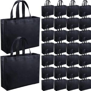 weewooday 30 pieces glossy reusable grocery bag gift bags with handles for wedding (black,12.6 x 9.84 x 3.94 inch)