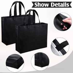 Weewooday 30 Pieces Glossy Reusable Grocery Bag Gift Bags with Handles for Wedding (Black,12.6 x 9.84 x 3.94 Inch)