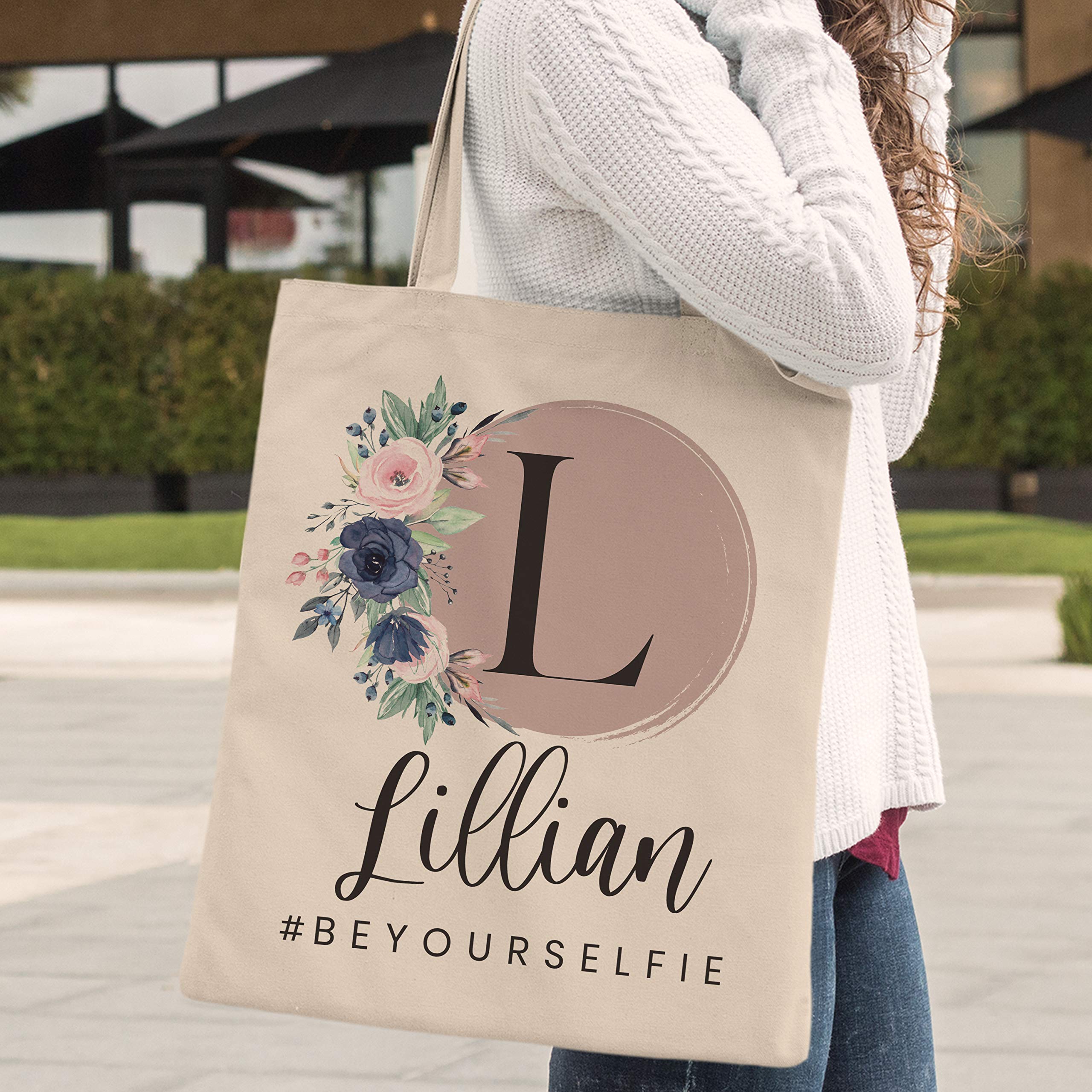 Generic Personalized Initial Tote Bag for Bridesmaid, Customize Brush Totes for Events, Bachelorette Party. Maid of Honor, Bridal Shower, Baby Shower, Custom Gift Bags for Christmas, Mother's Day Single, Beige