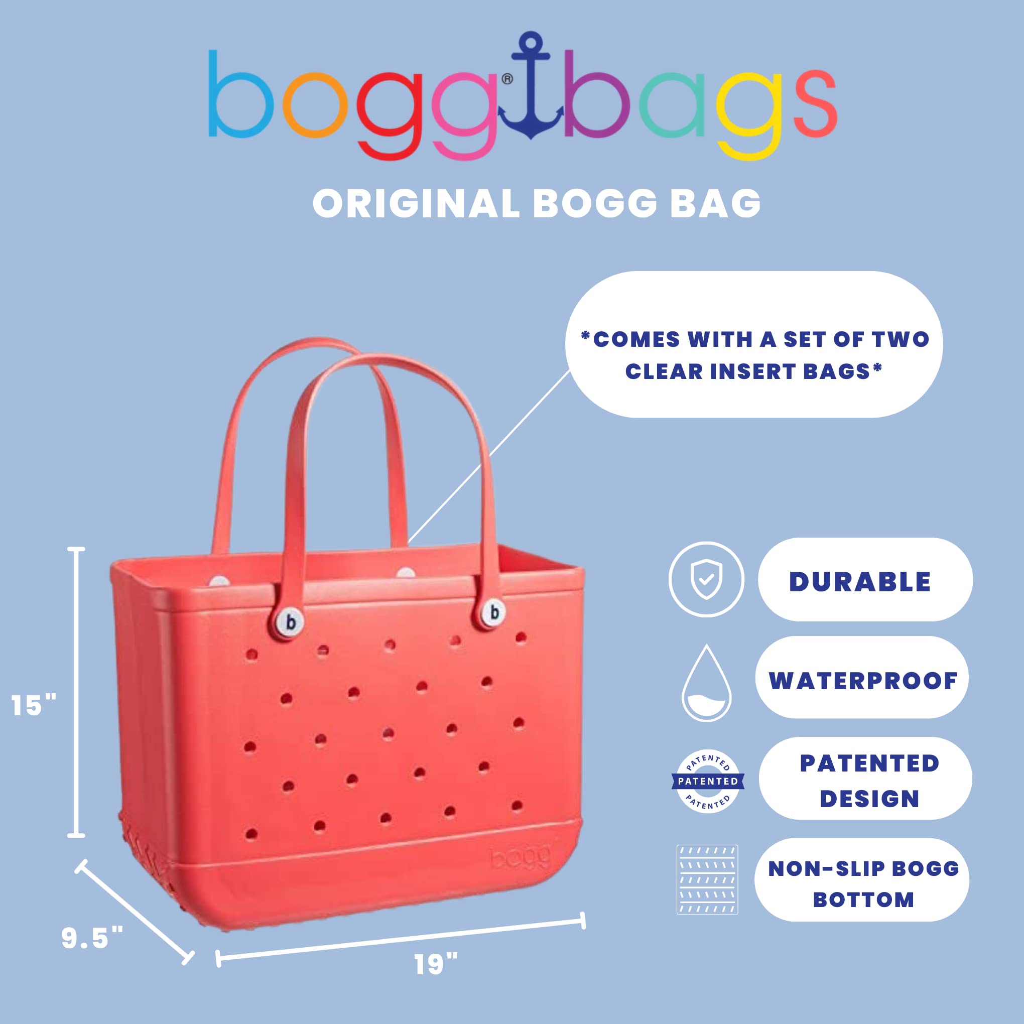 BOGG BAG Original X Large Waterproof Washable Tip Proof Durable Lightweight Cute Open Tote Bag for the Beach Boat Pool Sports 19x15x9.5 - Durable Rubber Bags For Women - Patented Design