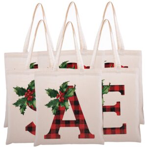 Zexpa Apparel Personalized Initial Christmas Tote Bag | Customized Floral Gift Bag Design #3 | Natural Cotton Canvas Christmas Gifts | Single - Design #3 - Initial A