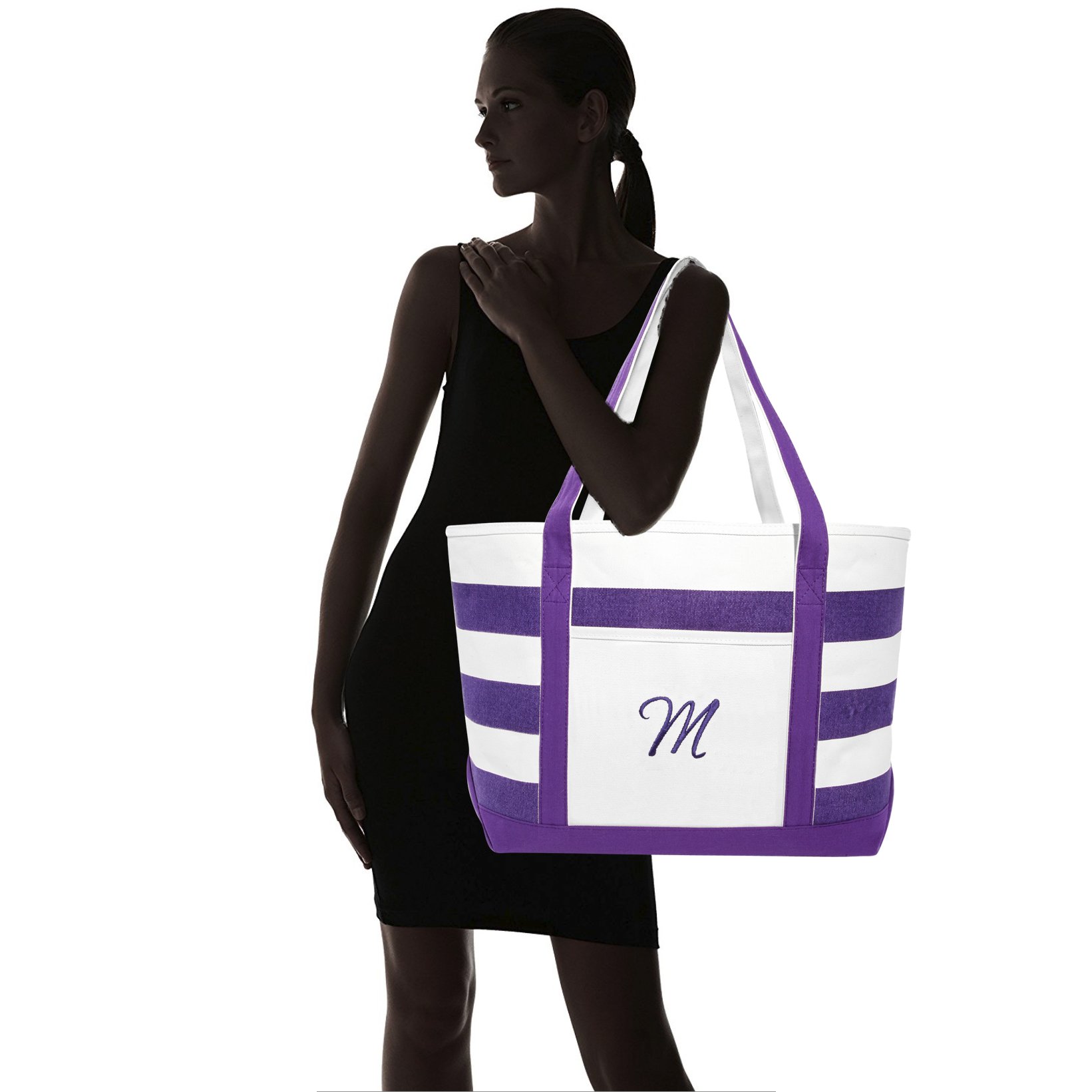 DALIX Monogrammed Beach Bag and Totes for Women Personalized Gifts Purple M