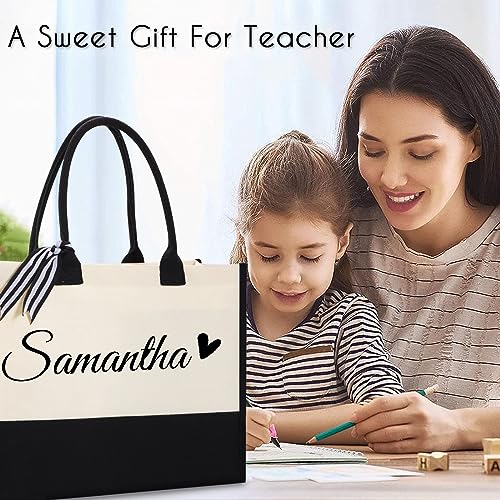 GlisterGlow Tote Bag for Women - Personalized Teacher Gifts, Large Canvas, Zipper, Cotton Lining