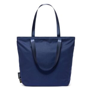 simple modern tote bag for women | medium water-resistant laptop purse with compartments and zipper top | shoulder bag with pockets for work, travel & school | navy