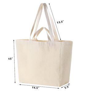 Firecolor Chic 15" X 14.5" X 8" Large Sturdy Canvas Tote Bag - Big Largest Grocery Shopping Beach Reusable Totes Bags With Double Handle (Beige)