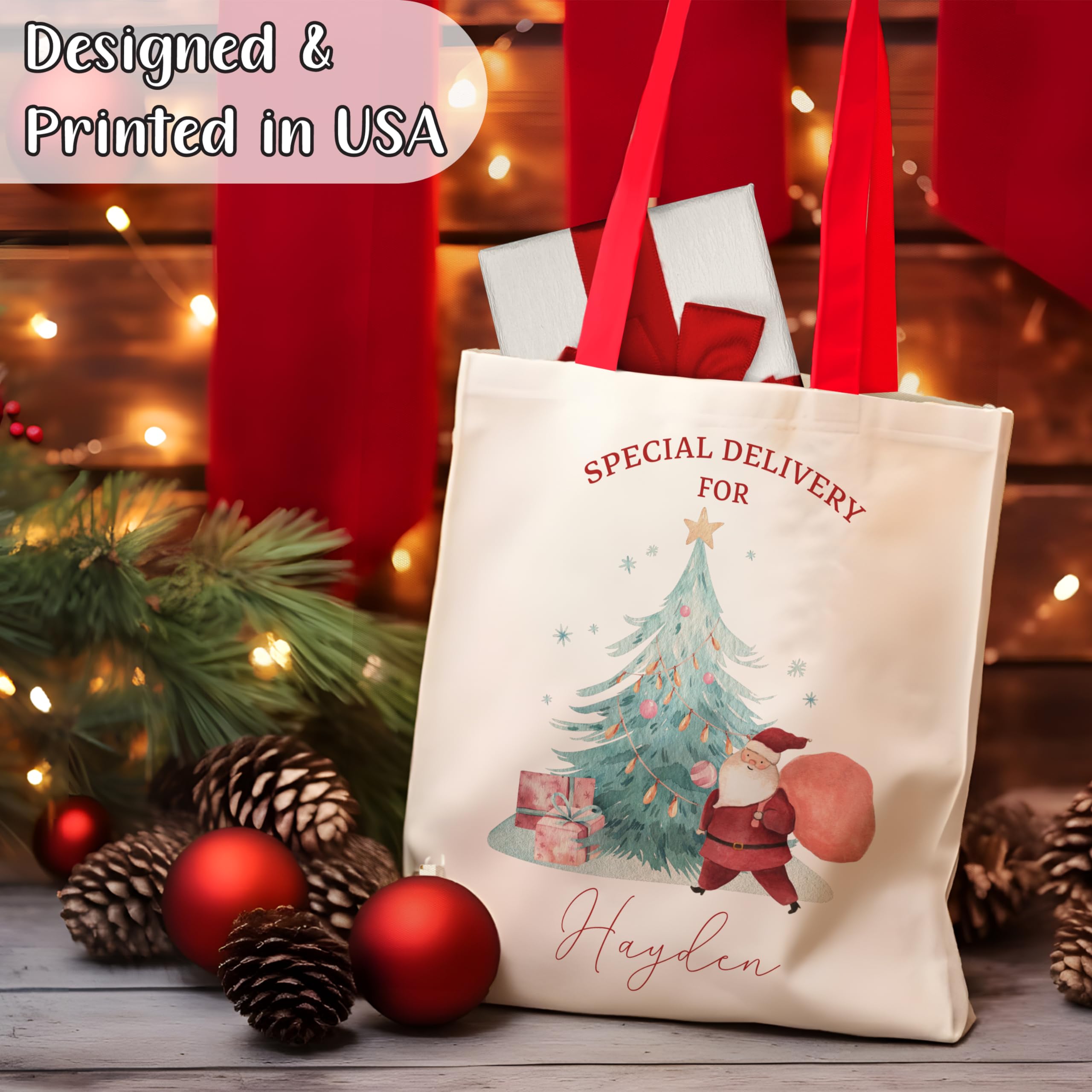 Zexpa Apparel Customized Christmas Santa Gift Bag, Custom Totes For Holiday Presents, Personalized Xmas Gifts Pouch