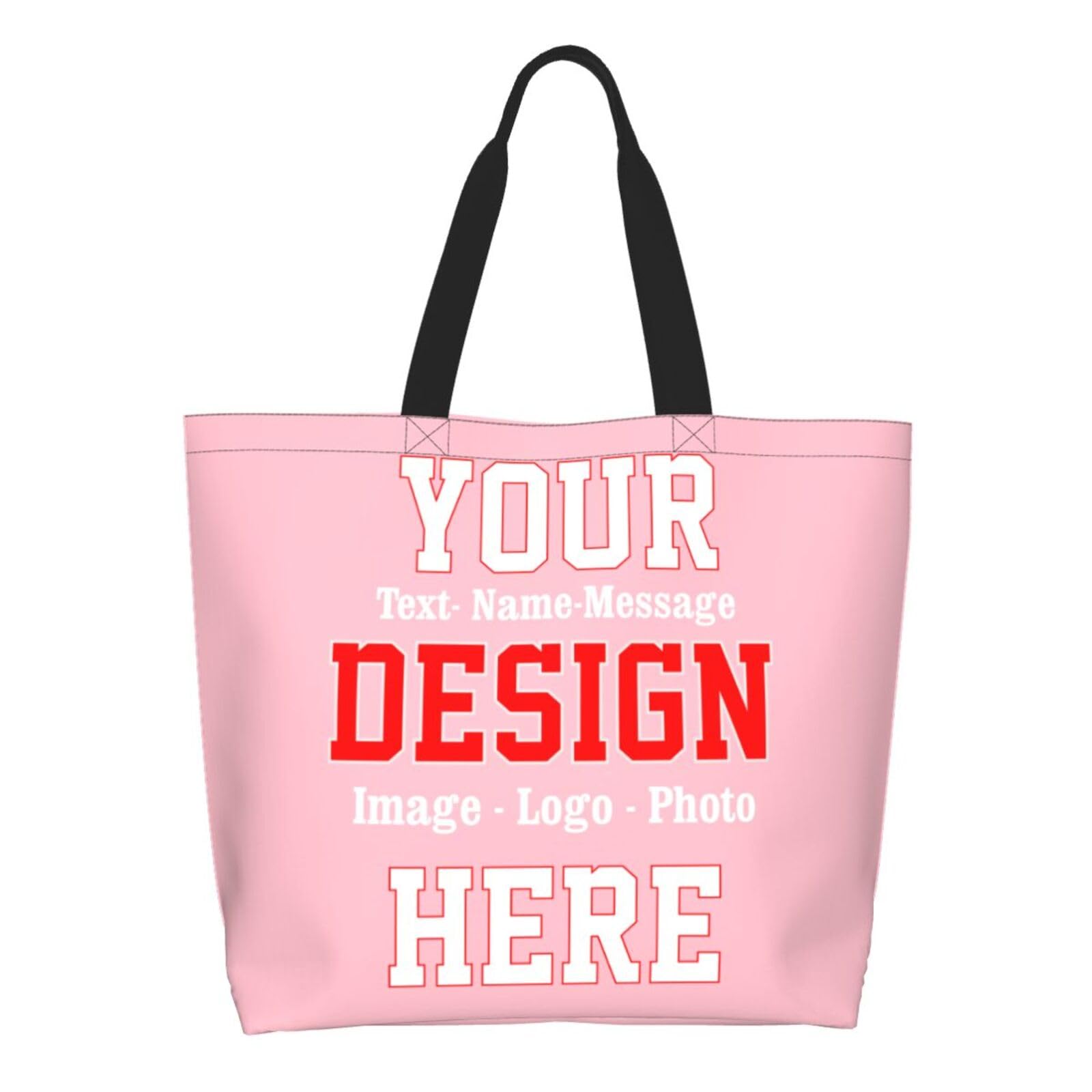 Personalized Tote Bag Women Custom Shopping Travel Beach Business Shoulder Bags Pink Customized Your Picture Logo Name Text Gifts Birthday Wedding Christmas