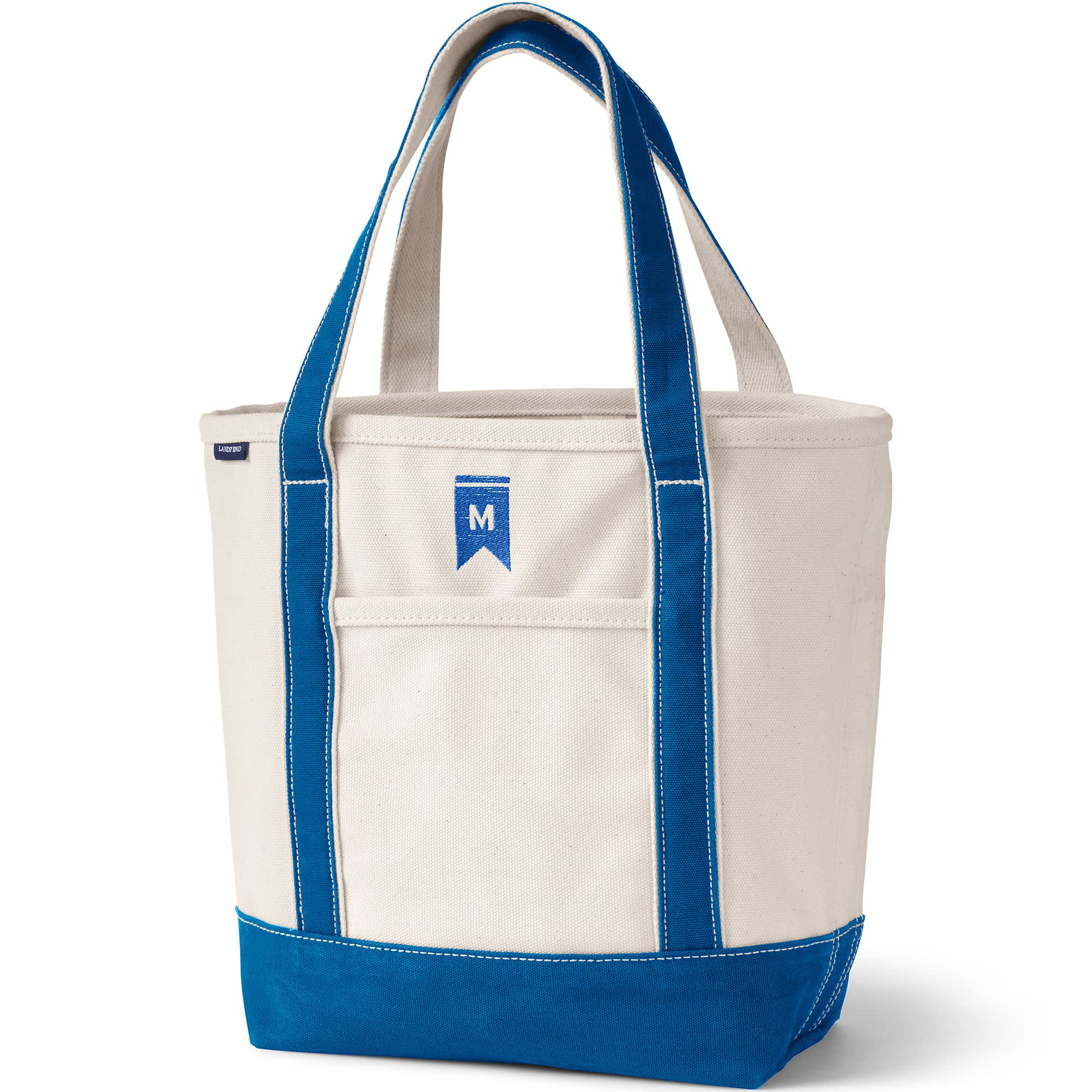 Lands' End Natural Open Top Canvas Tote Natural/beacon Blue No SzMedium