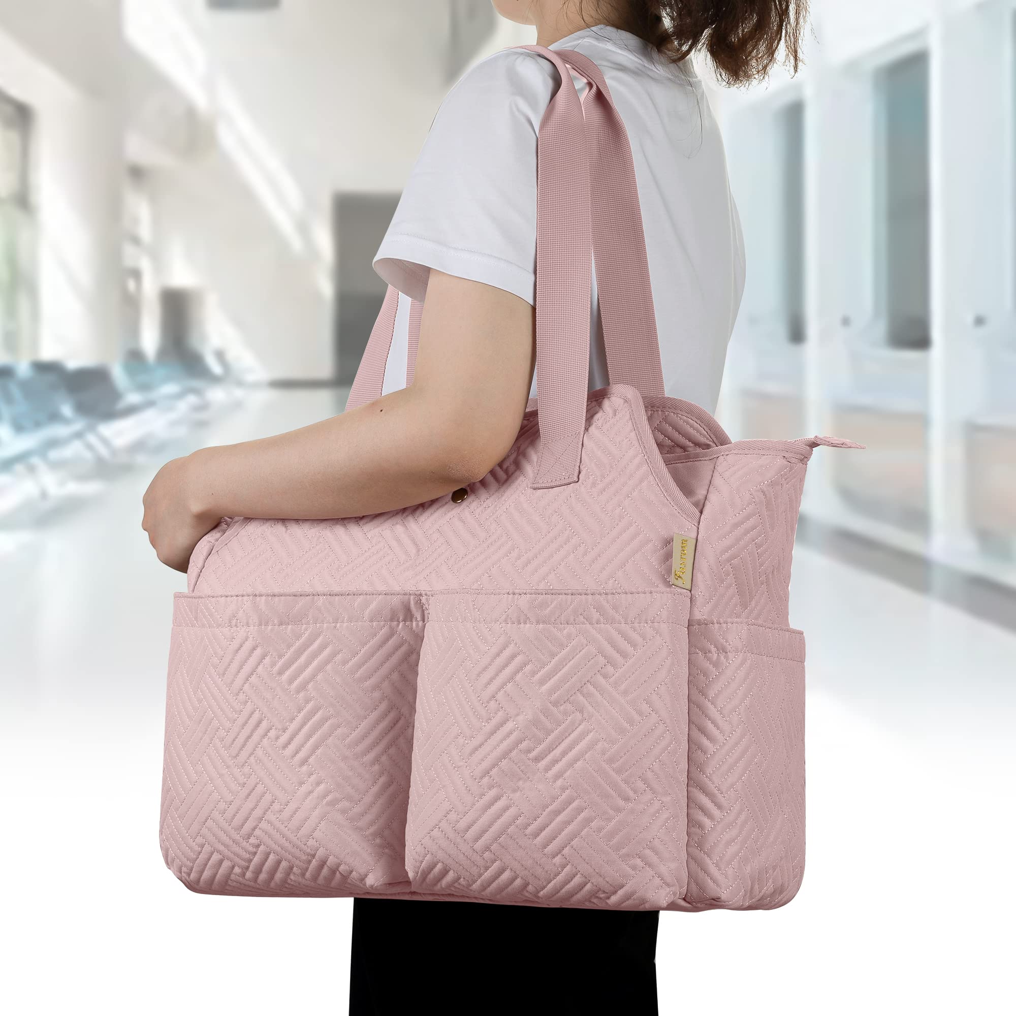 Fasrom Nurse Bag for Work Nurses with Laptop Sleeve, Clinical Tote Bag for Nursing Students or Doctors, Pink (Empty Bag Only)