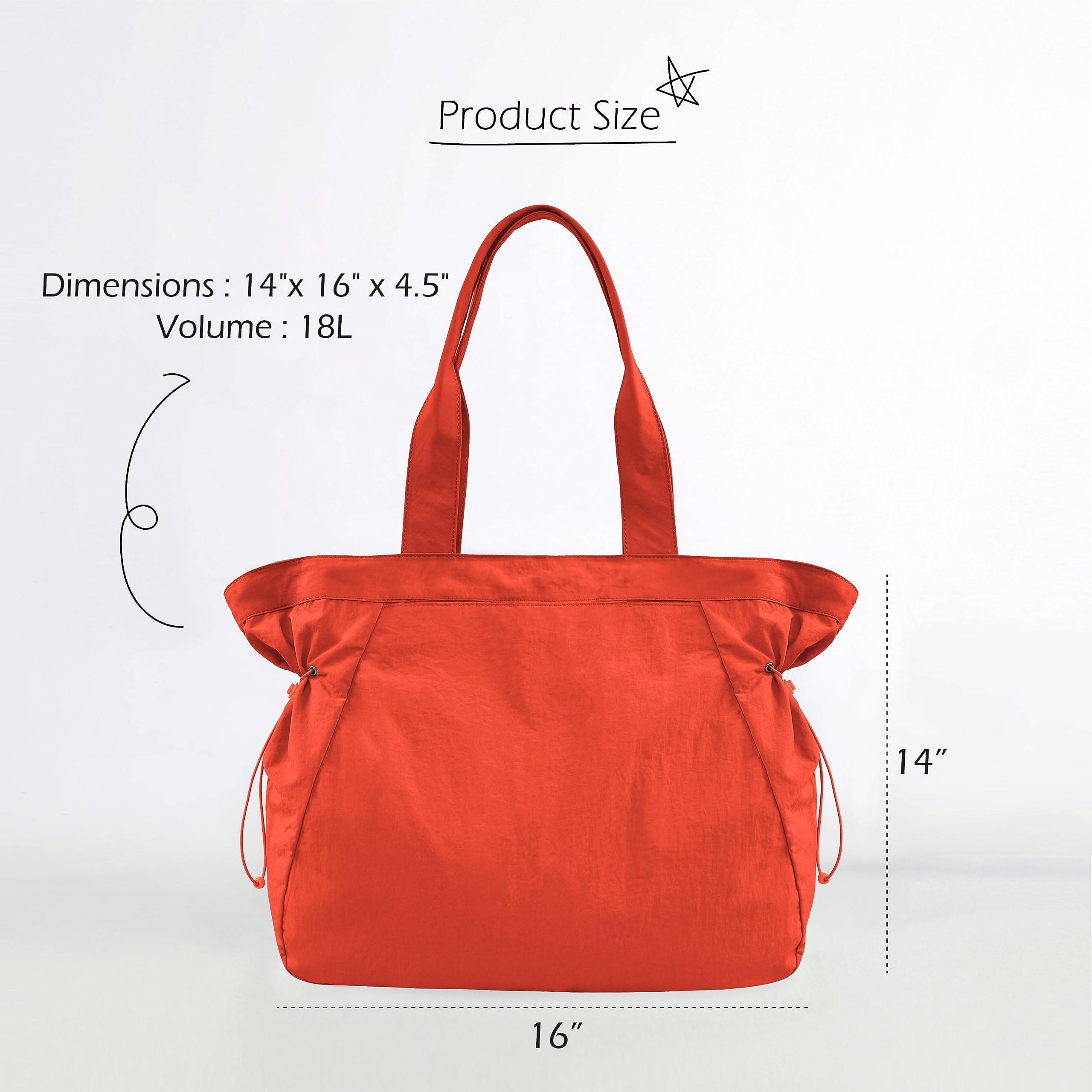 ODODOS 18L Side-Cinch Shopper Bags Lightweight Shoulder Bag Tote Handbag for Shopping Workout Beach Travel, Spicy Orange