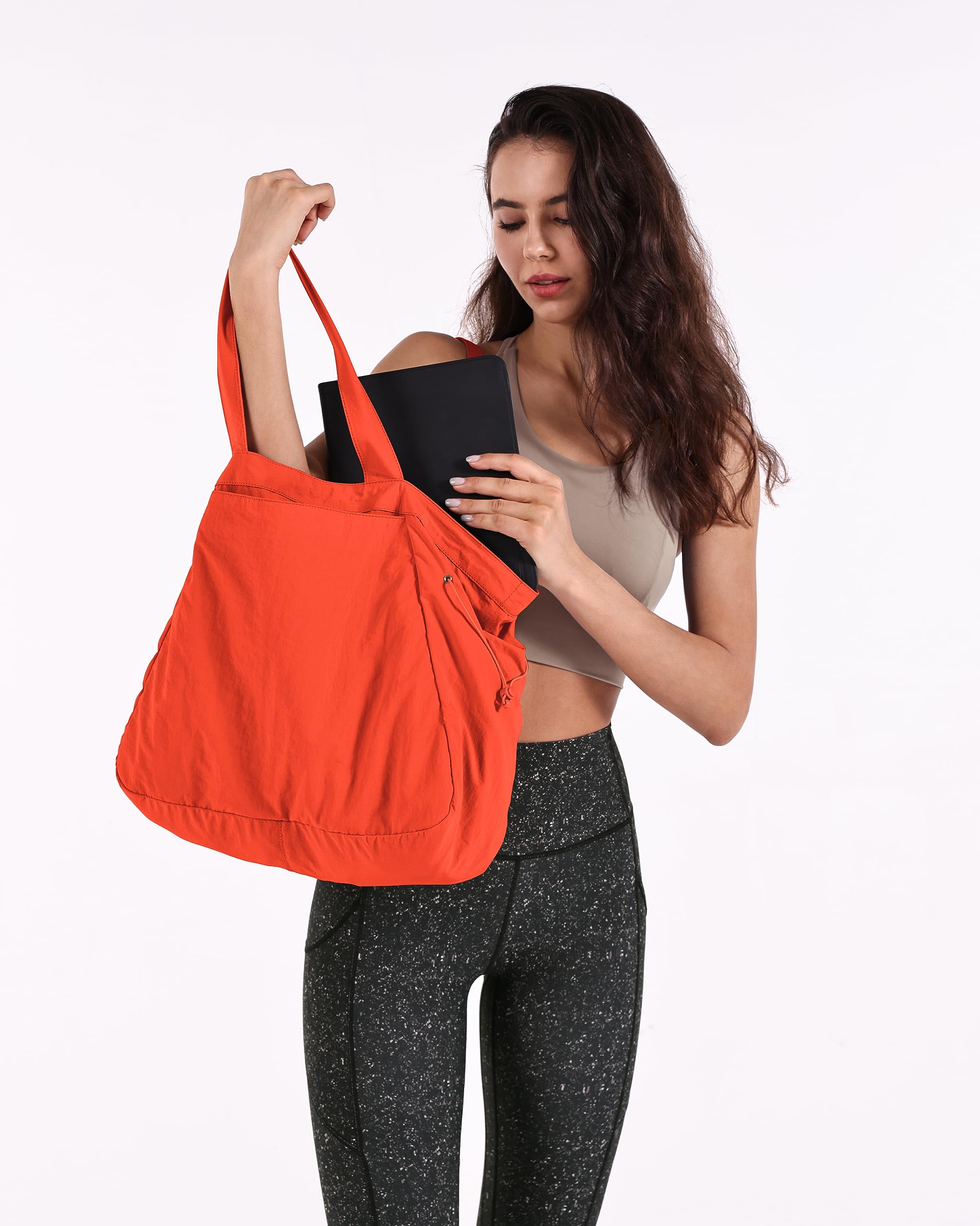 ODODOS 18L Side-Cinch Shopper Bags Lightweight Shoulder Bag Tote Handbag for Shopping Workout Beach Travel, Spicy Orange