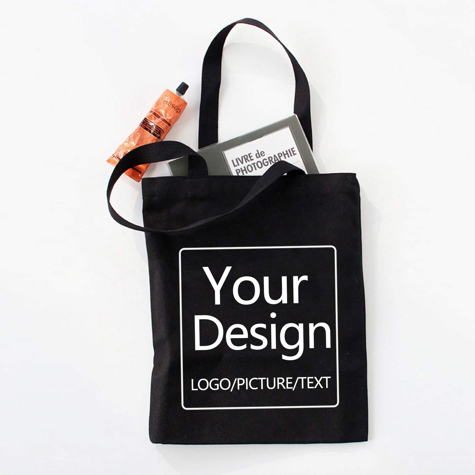 KEEVICI Double-sided Printing To Customize Your Own Personalized Canvas Tote Bag (1,Black)