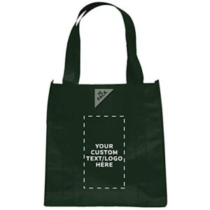 discount promos custom reusable grocery tote bag for shopping - 10 pack - personalized logo, text -small foldable bags – forest green - 12.625"x13"x8.75"