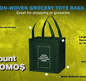 DISCOUNT PROMOS Custom Reusable Grocery Tote Bag for Shopping - 10 Pack - Personalized Logo, Text -Small Foldable Bags – Forest Green - 12.625"X13"X8.75"