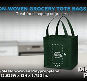 DISCOUNT PROMOS Custom Reusable Grocery Tote Bag for Shopping - 10 Pack - Personalized Logo, Text -Small Foldable Bags – Forest Green - 12.625"X13"X8.75"