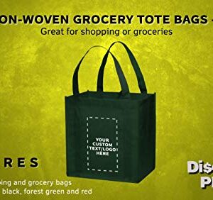 DISCOUNT PROMOS Custom Reusable Grocery Tote Bag for Shopping - 10 Pack - Personalized Logo, Text -Small Foldable Bags – Forest Green - 12.625"X13"X8.75"