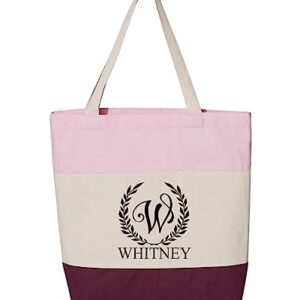 Personalized Monogram Name Surname Tote Bag, Custom Family Name Tote Bag, Gift for Reunion Family Trip, Christmas Gift, Personalized Order Tote Bag (15"L x 15"H x 3"D, Tri-Color Pink)