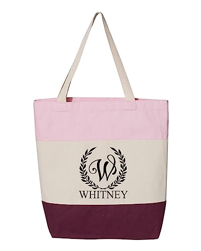 Personalized Monogram Name Surname Tote Bag, Custom Family Name Tote Bag, Gift for Reunion Family Trip, Christmas Gift, Personalized Order Tote Bag (15"L x 15"H x 3"D, Tri-Color Pink)