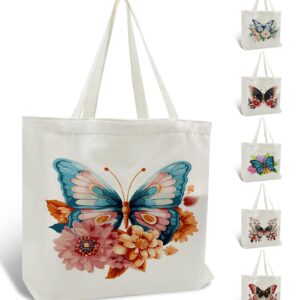 FILASLFT Butterfly Paint by Numbers Tote Bag, Paint by Number for Adults Canvas, Canvas Bag for Women School Student Shopping 17.71x13.38 Inch