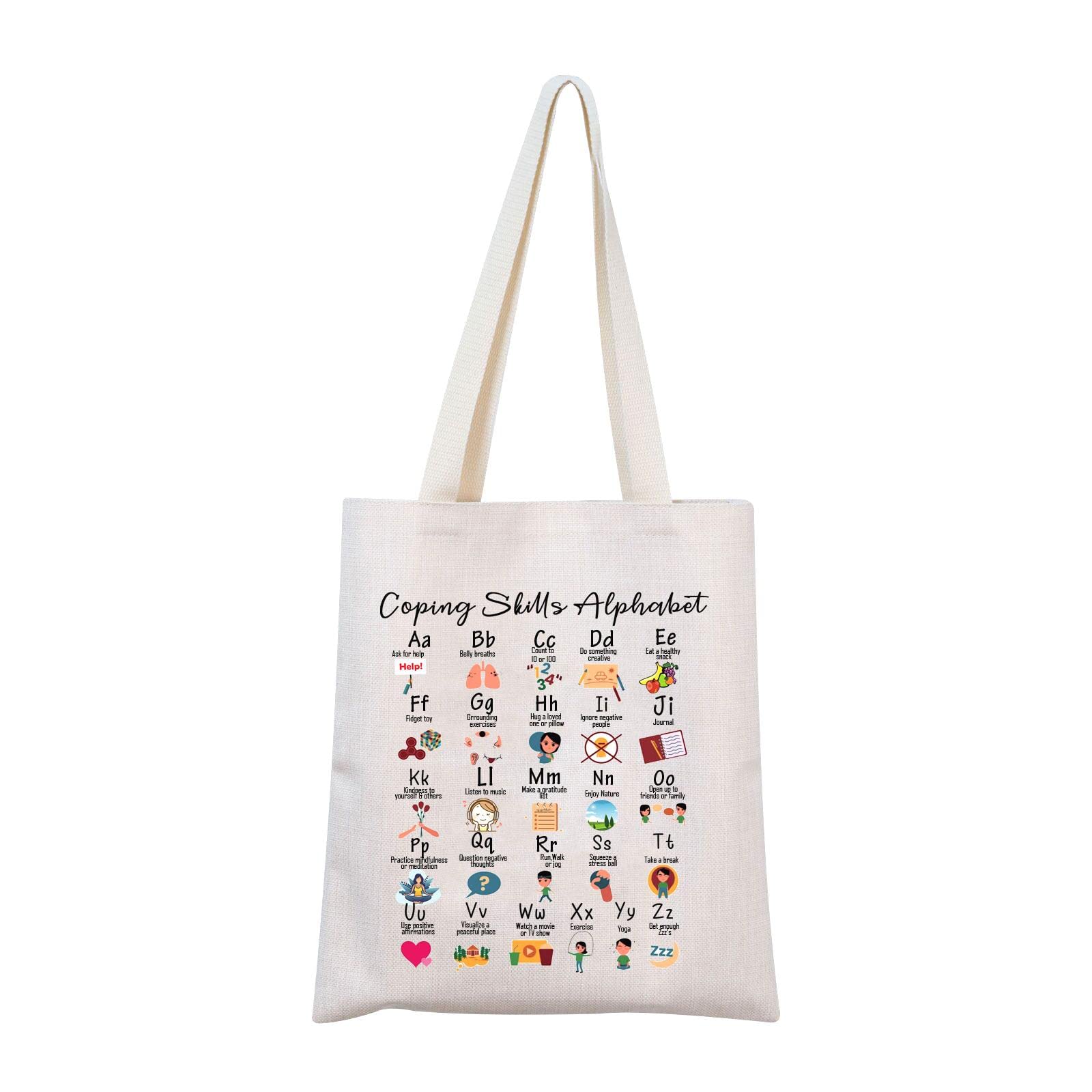 Coping Skills Alphabet Tote Bag Counselor Handbag Mental Health Awareness Bag Therapist Bag (Shopping Bag)