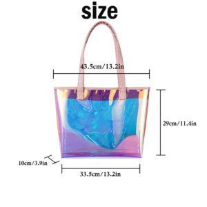 ROXIQ Clear Tote Bag for Women,Large Transparent Holographic Handbag See Through Shoulder Crossbody Bag for Security Travel,Shopping,Sports and Work