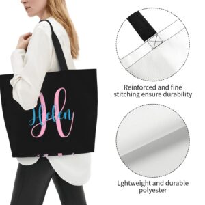 Personalized Initial Tote Bag, Custom Name Letter Monogrammed Tote Gift Hand Bags with Bow Tie Present for Women Bridesmaids Teachers