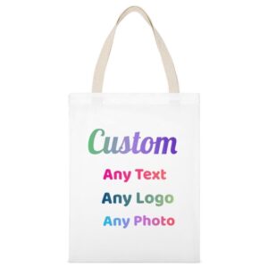 custom text or photo tote bag reusable grocery canvas bag personalized picture shopping cloth bag customized printed shoulder bag create your own party gift bag beach tote wedding gift