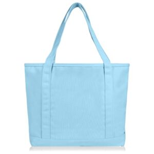 DALIX 20" Solid Color Cotton Canvas Shopping Tote Bag in Light Blue