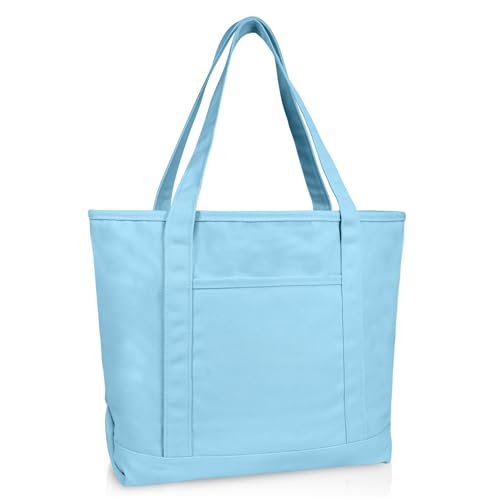 DALIX 20" Solid Color Cotton Canvas Shopping Tote Bag in Light Blue