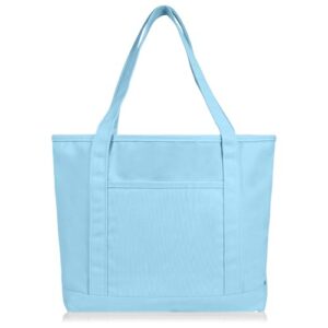 DALIX 20" Solid Color Cotton Canvas Shopping Tote Bag in Light Blue