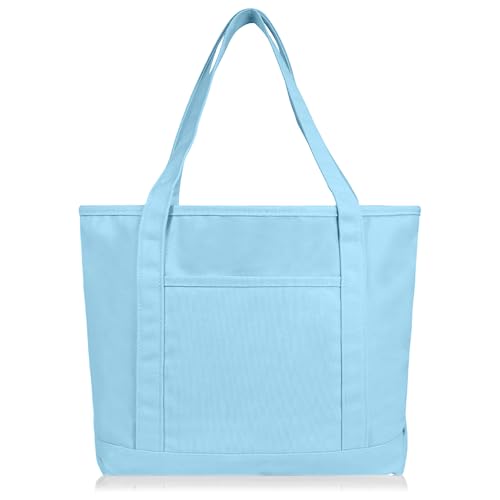 DALIX 20" Solid Color Cotton Canvas Shopping Tote Bag in Light Blue